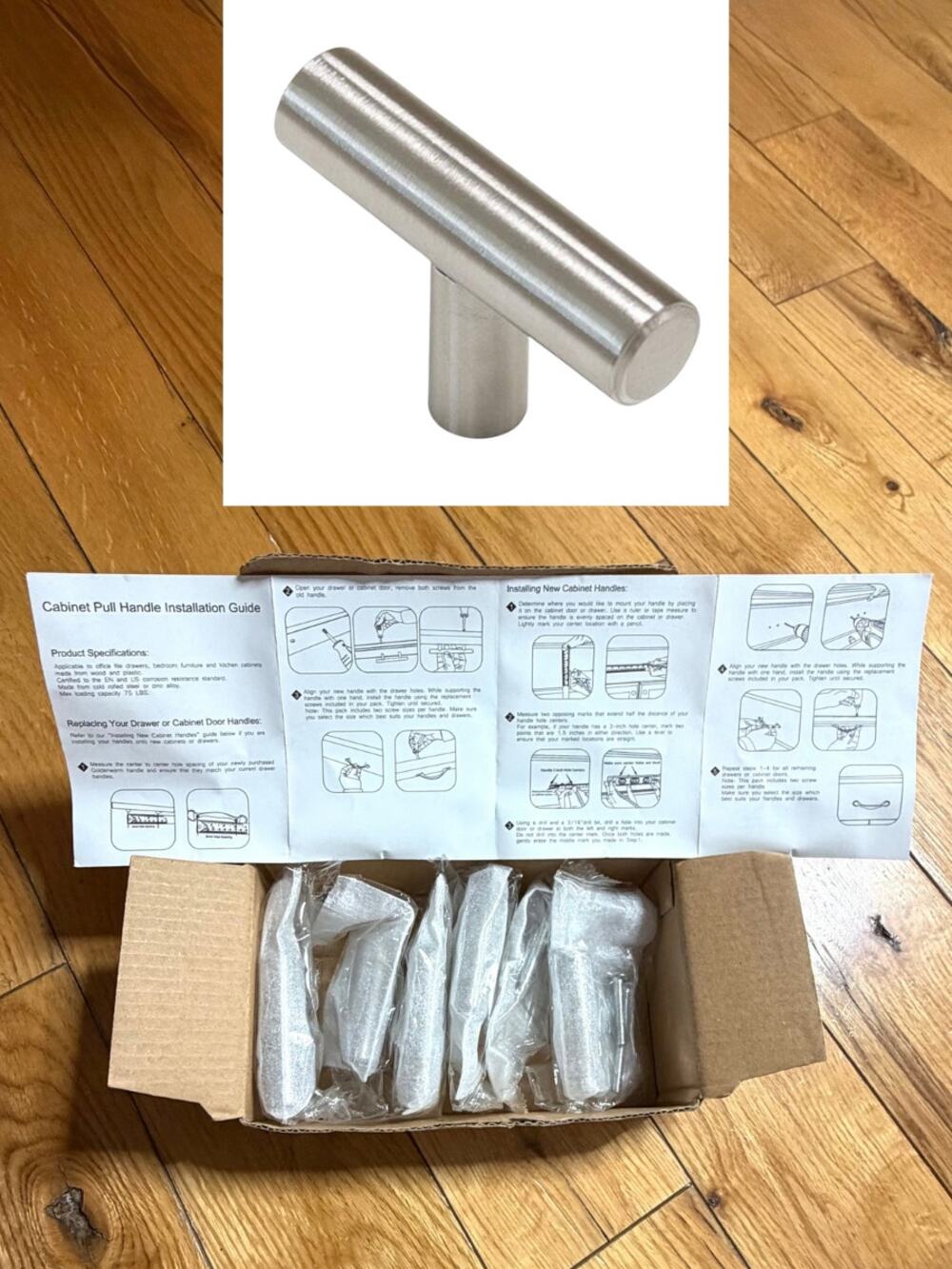 Homdiy HD-LS201BSS Brushed Nickel T-Bar Cabinet Knobs Single Hole 2" Pack of 6
